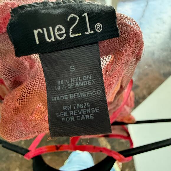 Y2K Lace Ruffle Tank Top Pink Orange Brown Sheer Festival Size S - Picture 5 of 5